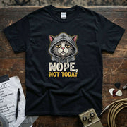 Nope, Not Today Shirt featuring a stylish cat in a hoodie, perfect for everyday wear.