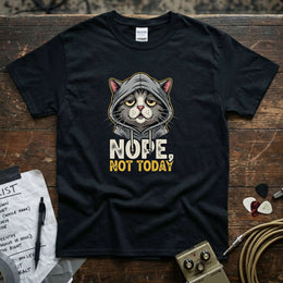 Nope, Not Today Shirt featuring a stylish cat in a hoodie, perfect for everyday wear.