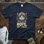 Nope, Not Today Shirt featuring a cool cat design on a navy tee, perfect for a casual day.