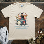 Professional Noisemaker | Funny Drummer Musician Shirt featuring a drummer playing energetically on stage.