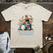 Professional Noisemaker | Funny Drummer Musician Shirt featuring a drummer playing energetically on stage.