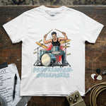 Professional Noisemaker | Funny Drummer Musician Shirt featuring a drummer hitting hard on a vibrant tee.