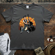 Rockabilly Bass Player Shirt featuring a vibrant graphic of a musician with a double bass on a soft premium tee.
