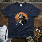Rockabilly Bass Player Shirt featuring a musician with a double bass and vibrant graphic design.