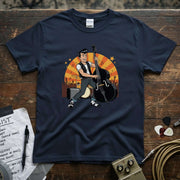 Rockabilly Bass Player Shirt featuring a musician with a double bass and vibrant graphic design.