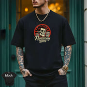 The Runaway Boys - Official Band Merch T-Shirt displayed on a model, featuring vibrant skull design and modern fit.