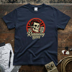 The Runaway Boys - Official Band Merch T-Shirt featuring a vintage skull and microphone design.