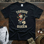 Torque Queen Shirt featuring a fun vintage graphic on a black lightweight tee, perfect for everyday wear.