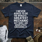 World’s Greatest Mechanic Shirt featuring bold text design, perfect for everyday wear and comfort.