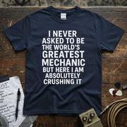 World’s Greatest Mechanic Shirt featuring bold text design, perfect for everyday wear and comfort.